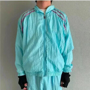 Vintage Sergio Tacchini Men's Aqua Blue Track Full Zip Jacket Size 12 Large